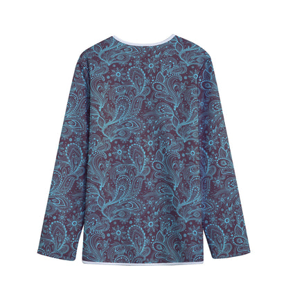 Turquoise Paisley Pattern Print Long Sleeve Short Coat