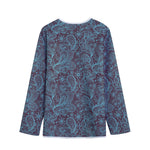 Turquoise Paisley Pattern Print Long Sleeve Short Coat