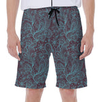 Turquoise Paisley Pattern Print Men's Beach Shorts