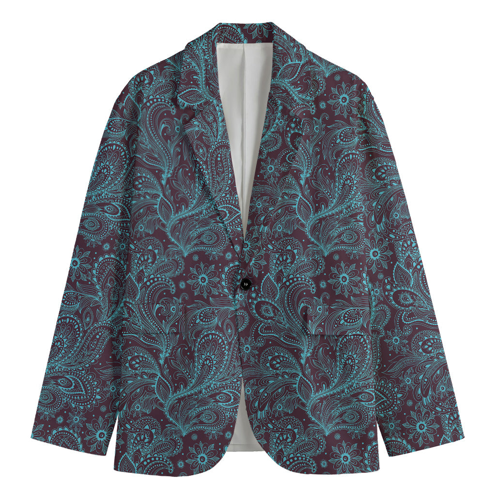 Turquoise Paisley Pattern Print Men's Blazer