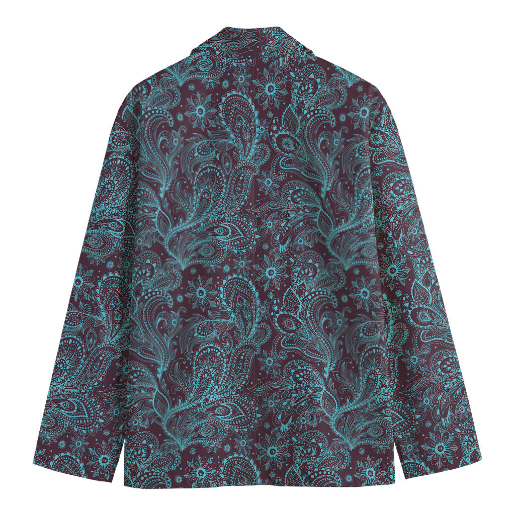 Turquoise Paisley Pattern Print Men's Blazer