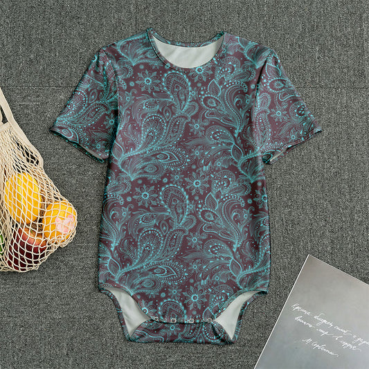 Turquoise Paisley Pattern Print Men's Bodysuit