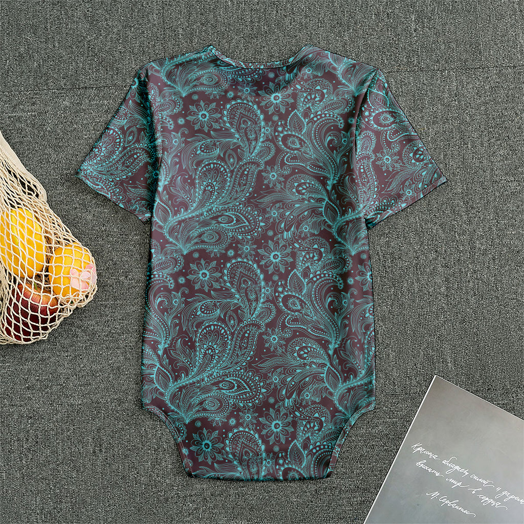 Turquoise Paisley Pattern Print Men's Bodysuit