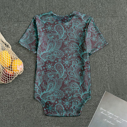 Turquoise Paisley Pattern Print Men's Bodysuit