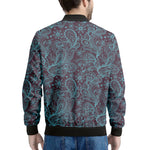 Turquoise Paisley Pattern Print Men's Bomber Jacket