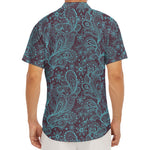 Turquoise Paisley Pattern Print Men's Deep V-Neck Shirt