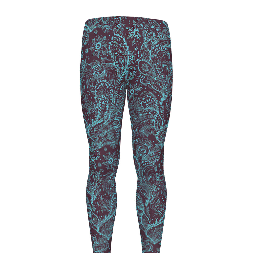 Turquoise Paisley Pattern Print Men's leggings