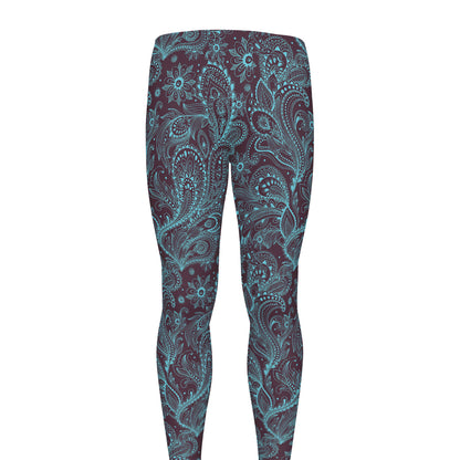 Turquoise Paisley Pattern Print Men's leggings