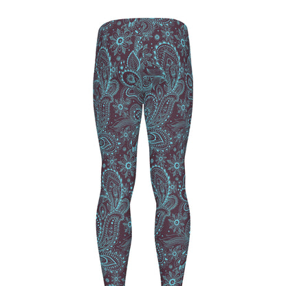 Turquoise Paisley Pattern Print Men's leggings