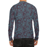 Turquoise Paisley Pattern Print Men's Long Sleeve Rash Guard