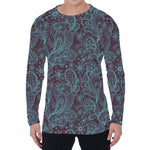 Turquoise Paisley Pattern Print Men's Long Sleeve T-Shirt