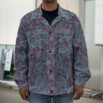 Turquoise Paisley Pattern Print Men's Shirt Jacket