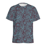 Turquoise Paisley Pattern Print Men's Sports T-Shirt
