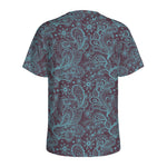 Turquoise Paisley Pattern Print Men's Sports T-Shirt