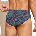 Turquoise Paisley Pattern Print Men's Swim Briefs