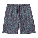 Turquoise Paisley Pattern Print Men's Swim Trunks