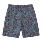Turquoise Paisley Pattern Print Men's Swim Trunks