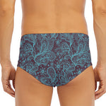 Turquoise Paisley Pattern Print Men's Triangle Swim Briefs