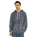 Turquoise Paisley Pattern Print Men's Velvet Pullover Hoodie