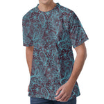 Turquoise Paisley Pattern Print Men's Velvet T-Shirt