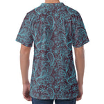 Turquoise Paisley Pattern Print Men's Velvet T-Shirt