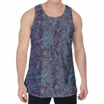 Turquoise Paisley Pattern Print Men's Velvet Tank Top