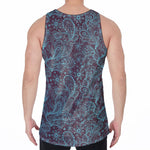 Turquoise Paisley Pattern Print Men's Velvet Tank Top