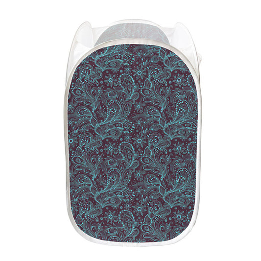 Turquoise Paisley Pattern Print Mesh Laundry Hamper