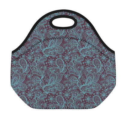 Turquoise Paisley Pattern Print Neoprene Lunch Bag