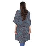 Turquoise Paisley Pattern Print Open Front Beach Cover Up