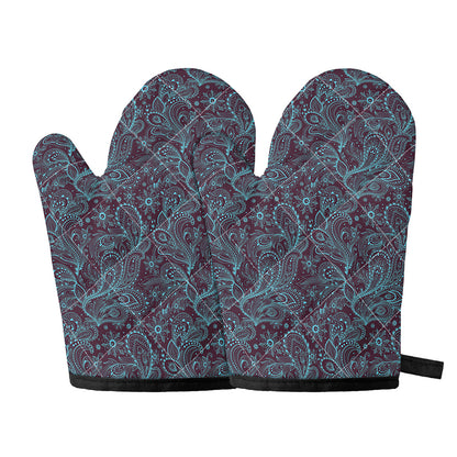Turquoise Paisley Pattern Print Oven Mitts