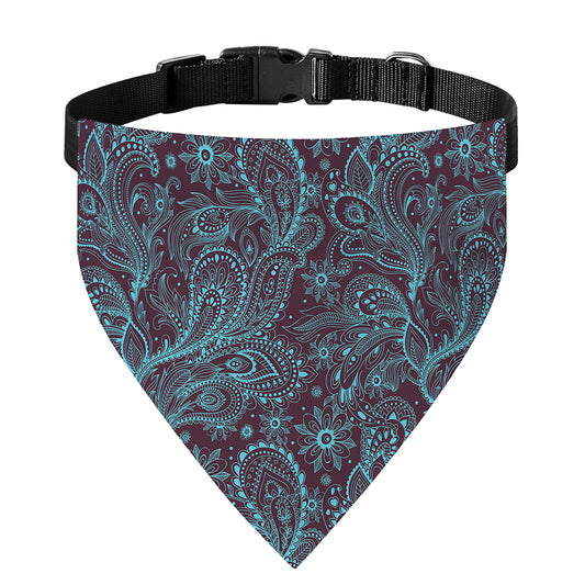 Turquoise Paisley Pattern Print Over The Collar Dog Bandana