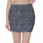 Turquoise Paisley Pattern Print Pencil Mini Skirt