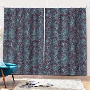 Turquoise Paisley Pattern Print Pencil Pleat Curtains