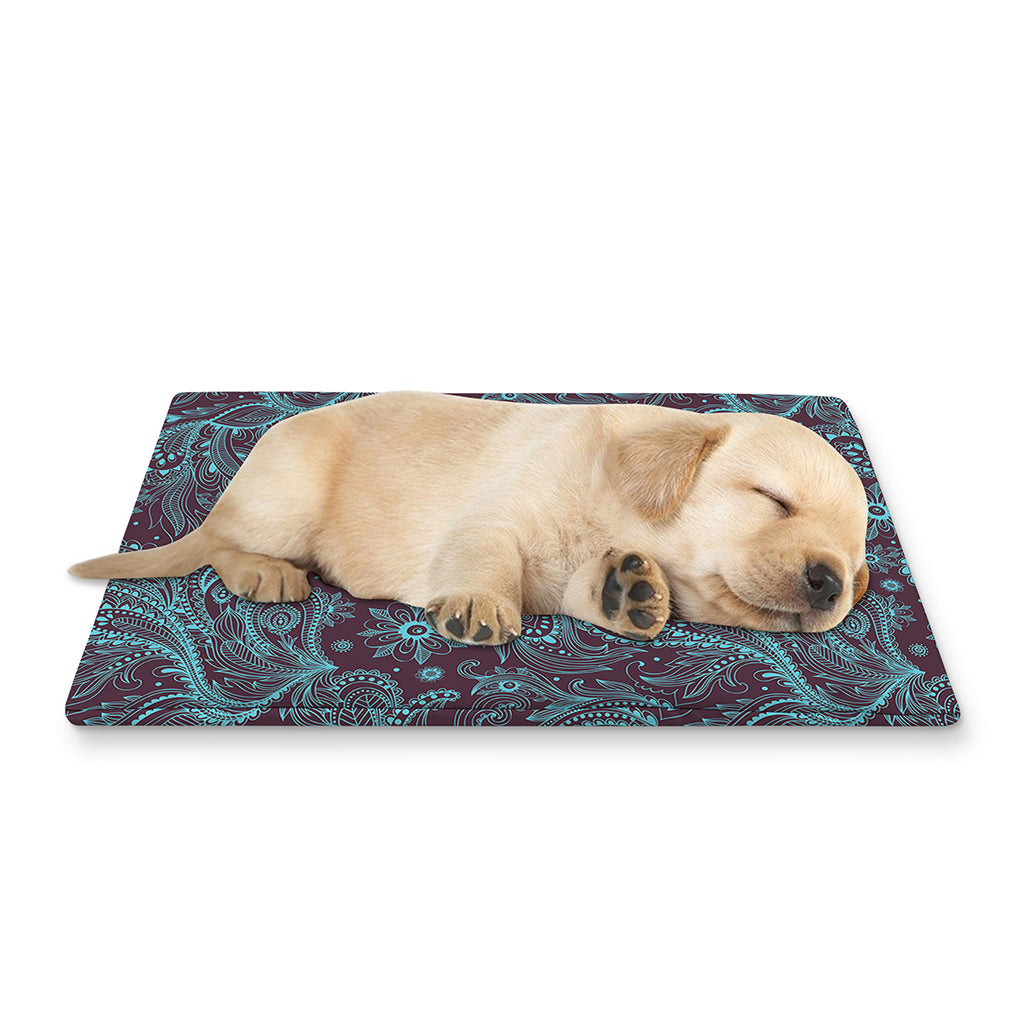 Turquoise Paisley Pattern Print Pet Cooling Mat Cover