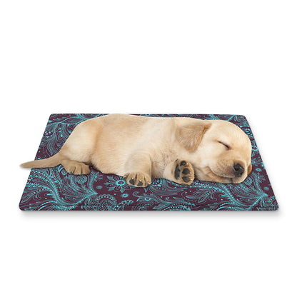 Turquoise Paisley Pattern Print Pet Cooling Mat Cover