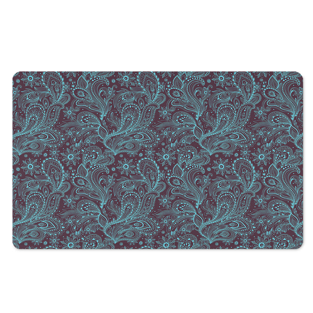 Turquoise Paisley Pattern Print Polyester Doormat