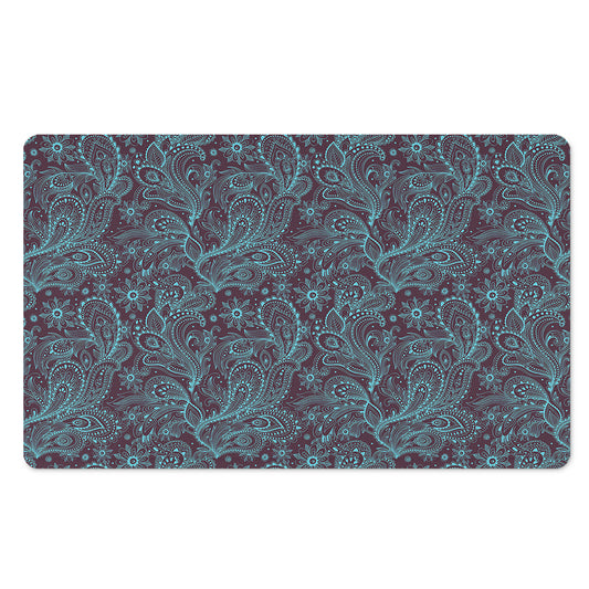 Turquoise Paisley Pattern Print Polyester Doormat