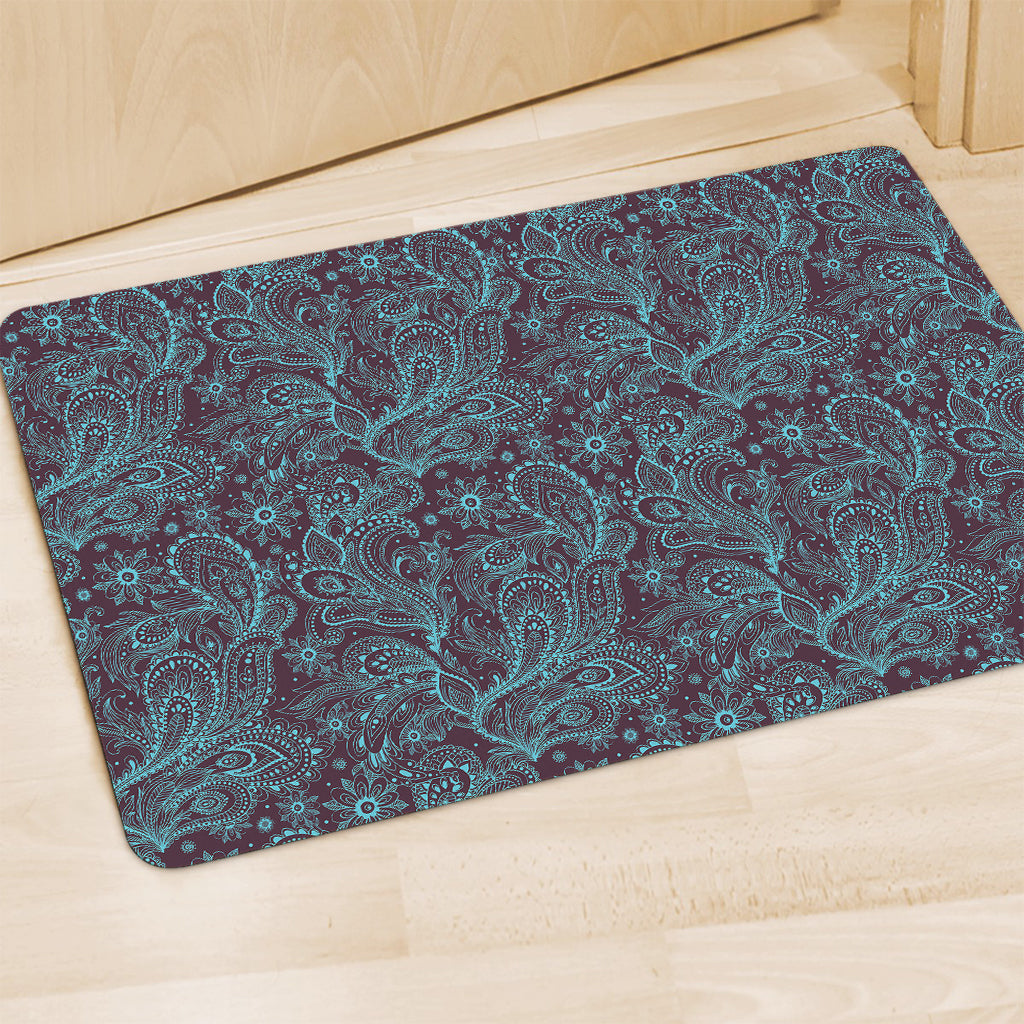 Turquoise Paisley Pattern Print Polyester Doormat