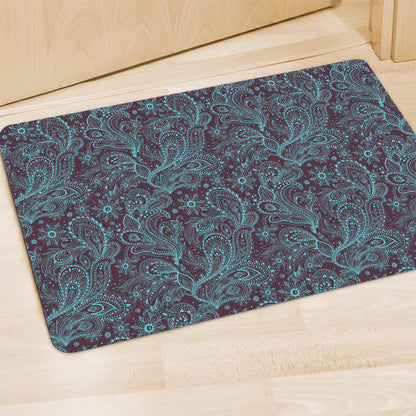 Turquoise Paisley Pattern Print Polyester Doormat