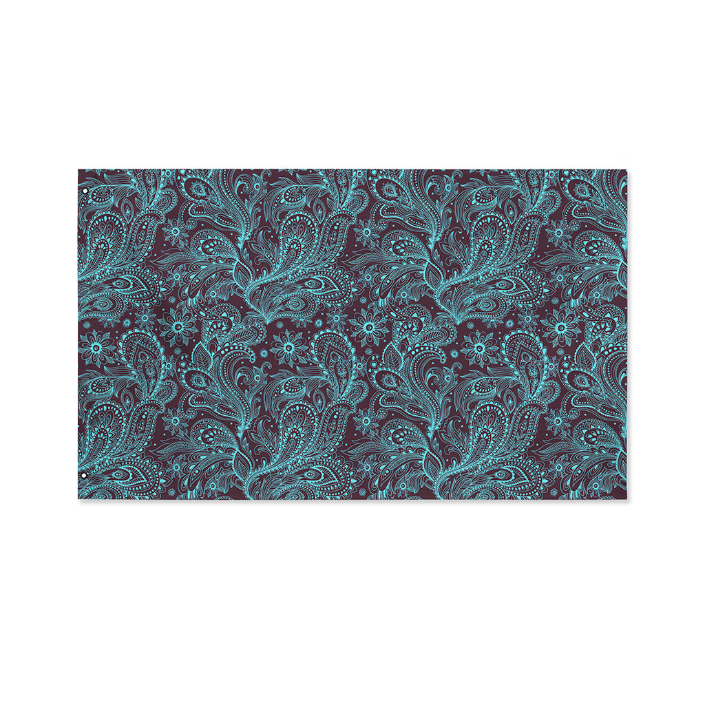 Turquoise Paisley Pattern Print Polyester Flag