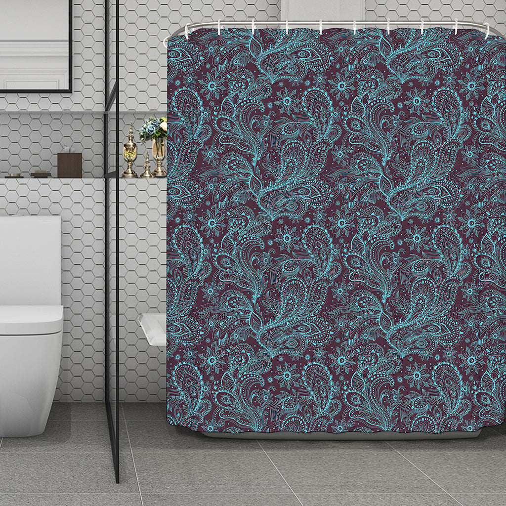 Turquoise Paisley Pattern Print Polyester Shower Curtain