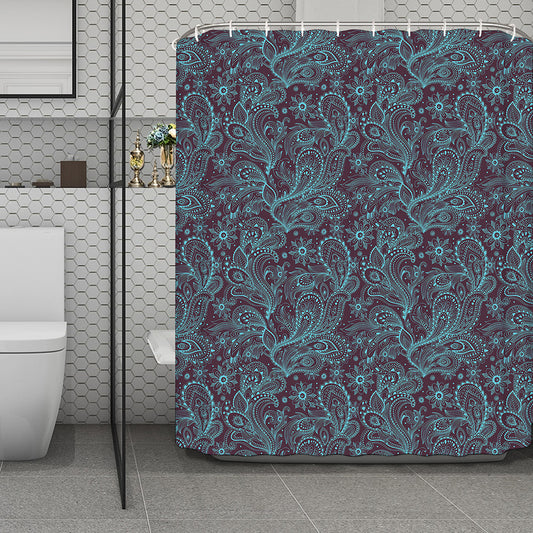 Turquoise Paisley Pattern Print Polyester Shower Curtain