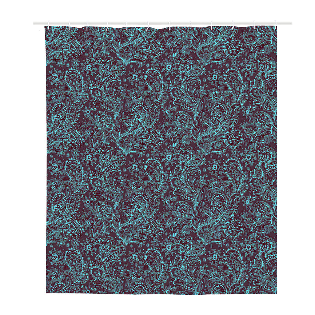 Turquoise Paisley Pattern Print Polyester Shower Curtain