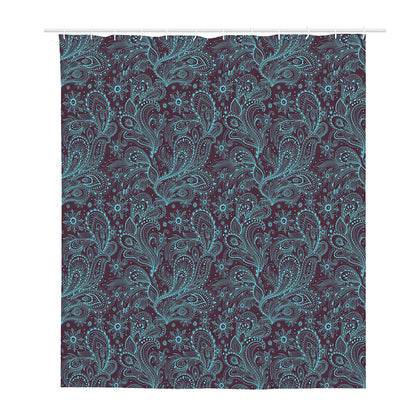 Turquoise Paisley Pattern Print Polyester Shower Curtain