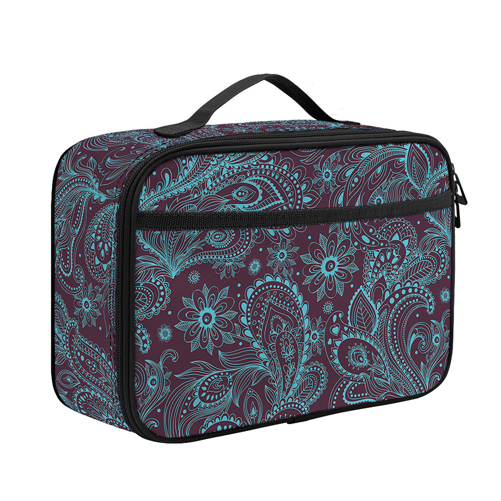 Turquoise Paisley Pattern Print Portable Lunch Bag