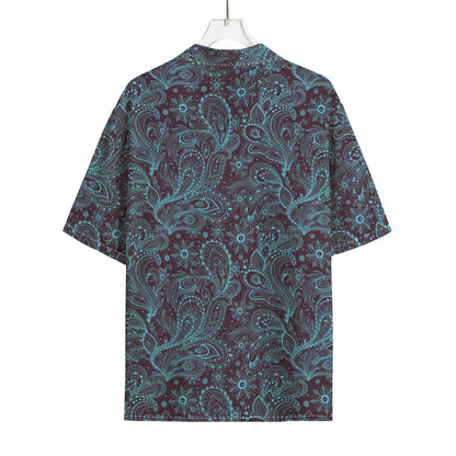 Turquoise Paisley Pattern Print Rayon Hawaiian Shirt