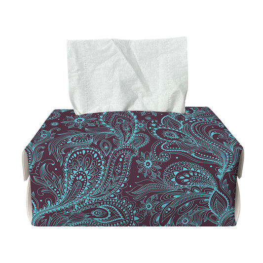Turquoise Paisley Pattern Print Rectangle Tissue Box Cover