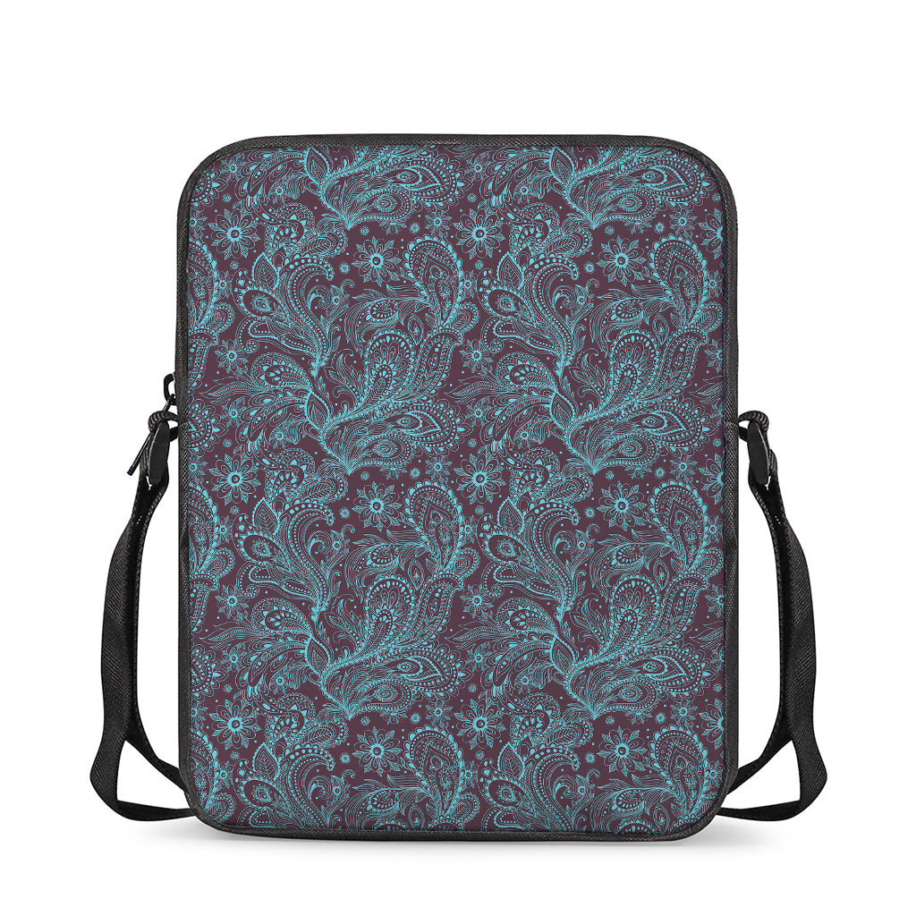 Turquoise Paisley Pattern Print Rectangular Crossbody Bag