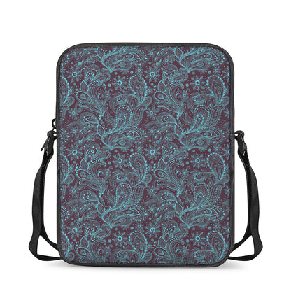 Turquoise Paisley Pattern Print Rectangular Crossbody Bag